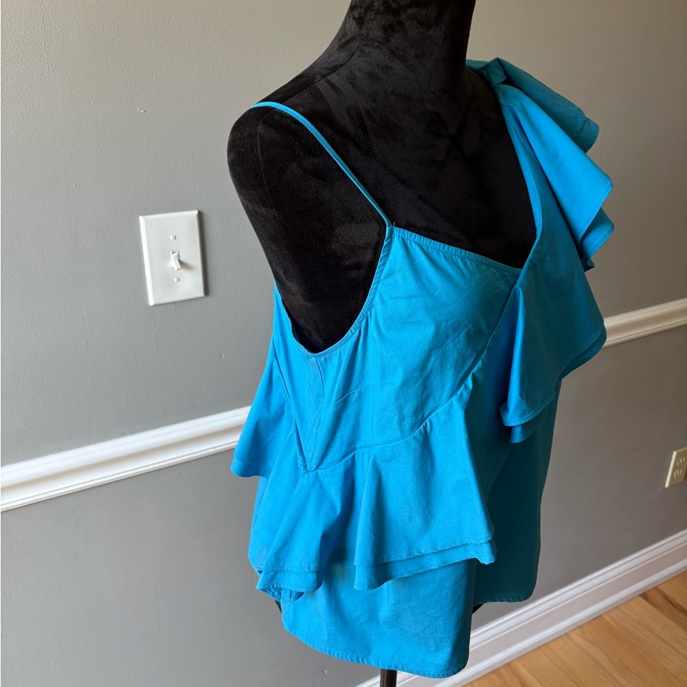 Free Press Turquoise Asymmetrical Ruffle Blouse - Picture 4 of 8
